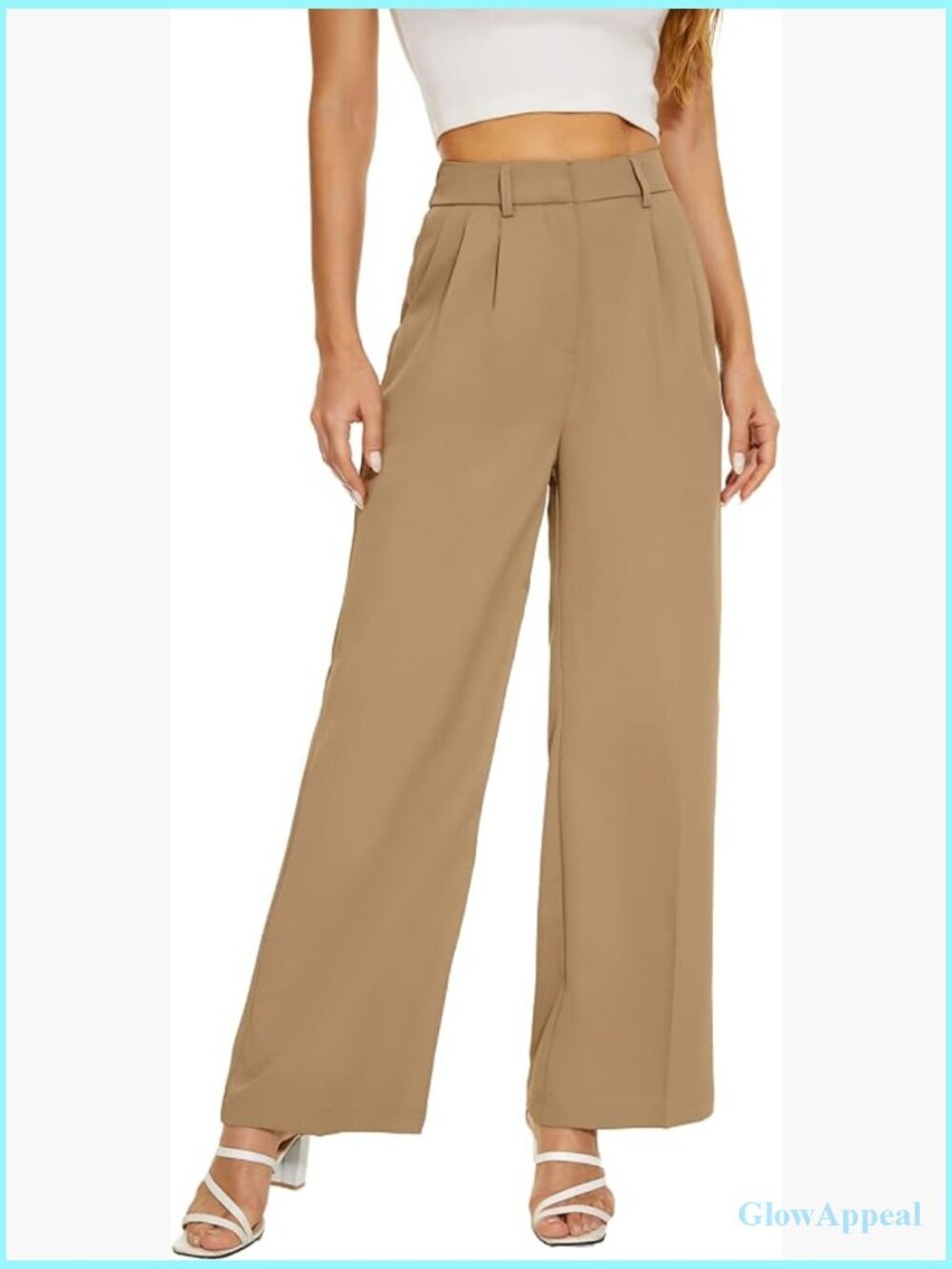 High Waist Wide Leg Pants Pleated Front Back Elastic Waist Work Casual Trousers